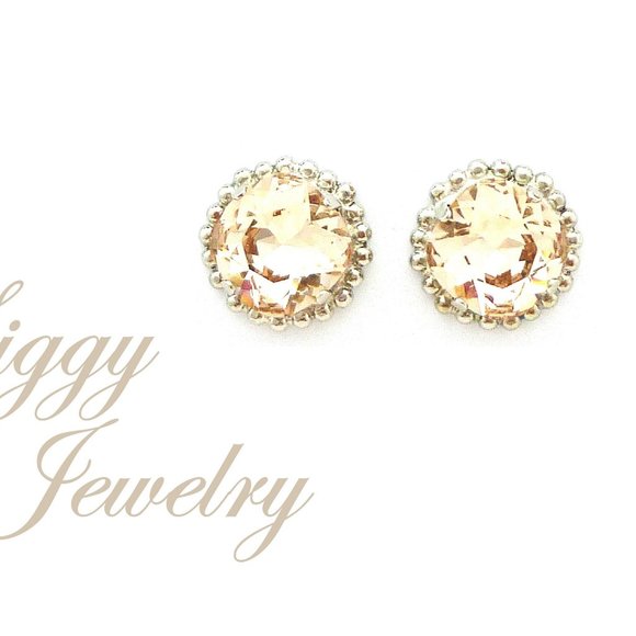 Cushion Cut Crystal Light Silk Solitaire Stud Earrings, 12mm Assorted Finishes - Picture 1 of 6